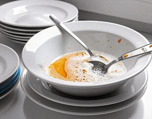 Brudne talerze naczynia po posiłku