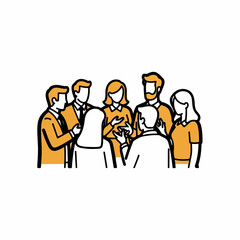 Simple Outline Professionals Sharing Ideas with Subtle Hand Gestures &ndash; Clean Isolated Vector Illustration