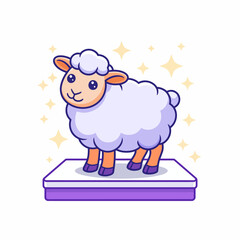 This vibrant illustration features a cheerful cartoon sheep on a pedestal, surrounded by sparkling stars, celebrating joy and whimsy in a playful artistic style.