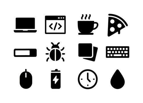 Coding Essentials Icons. Coding Marathon. Solid icon set of Codi