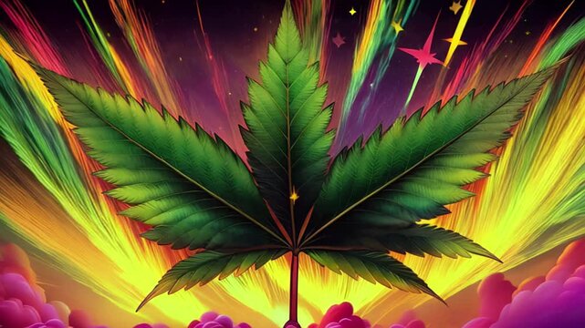 marijuana cannabis leaf Background animation seamless loop evolving psychedelic 4k