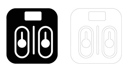 Body composition scale icon and silhouette, analyzing body fat, fluids, and weight data for health and fitness tracking.