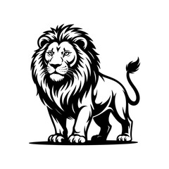 Fototapeta premium Creative vector lion silhouette logo design, Stylish isolated king of the jungle lion head with flowing mane, Minimalist and diametric lion design on white background for logo, branding, Illustration