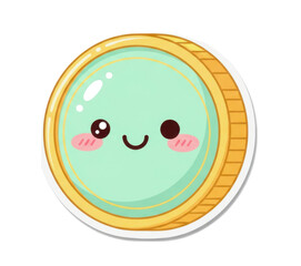 Cute Cartoon Coin with Happy Smiling Face Isolated on White Background