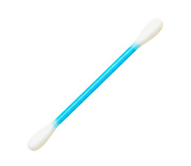 Single Cotton Swab Product Shot with Blue Plastic Stick and White Cotton Tips Isolated