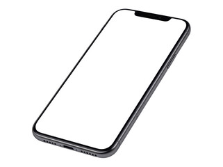 Modern Dark Smartphone Mockup with Blank White Screen Isolated on White Background