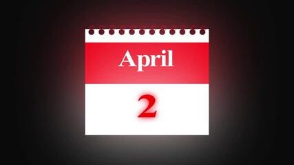 2nd april Date Calendar Icon Animation, Simple calendar icon animation and date change of time month.Modern design calendar symbol background 4k video animation.