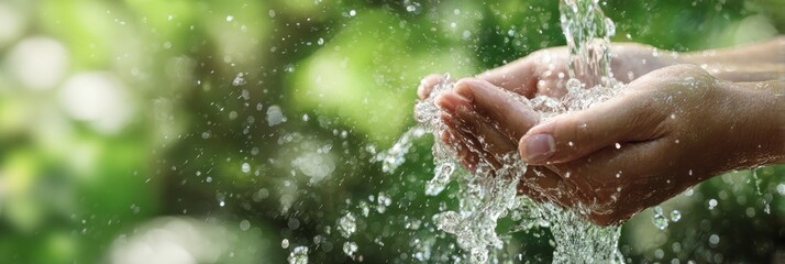 Hands holding clean water, World water day banner