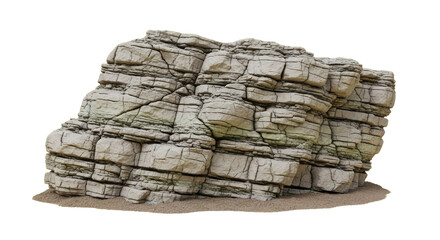 Isolated Natural Rock Formation with Rugged Layered Texture on White Background
