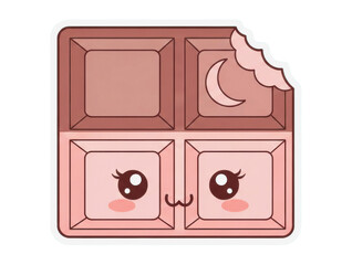 Cute Kawaii Bitten Chocolate Bar with Moon Icon Vector Illustration