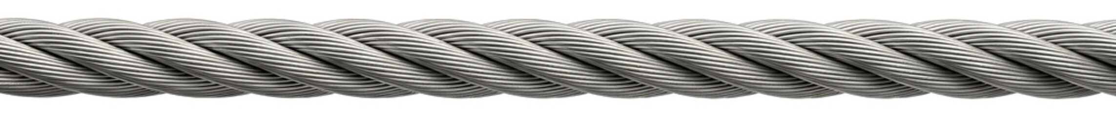 Grey Twisted Steel Wire Rope Cable Isolated on White