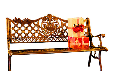 Chair with Christmas gifts isolated on white background, Christmas decoration