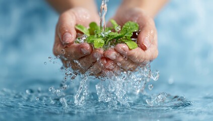 Hands holding clean water, World water day banner
