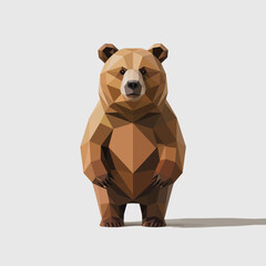 An abstract polygonal representation of a brown bear, showcasing its iconic features through sharp geometric shapes and a modern artistic interpretation. © James