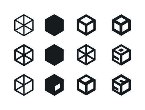 Geometric Icon Set. Boxy Structure. Icon set. Set Logo of boxy s