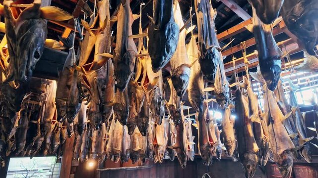 Japanese house with hanging salted salmon