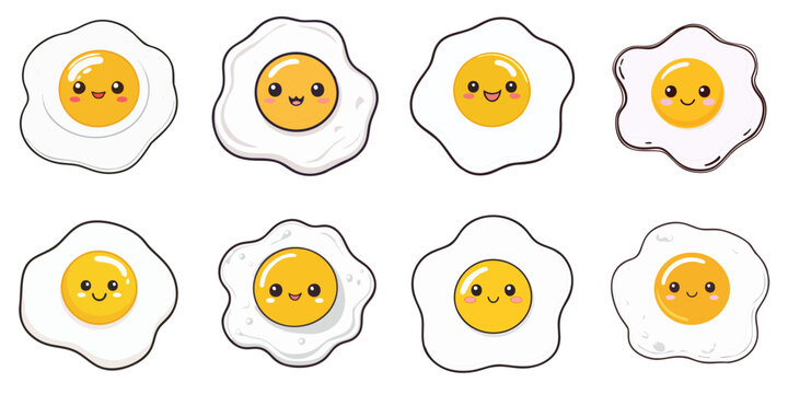 Multiple cute-faced fried eggs vector illustrations