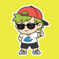 Cool Chibi Skater Boy Sticker — Thumbs Up with Cap & Sunglasses
