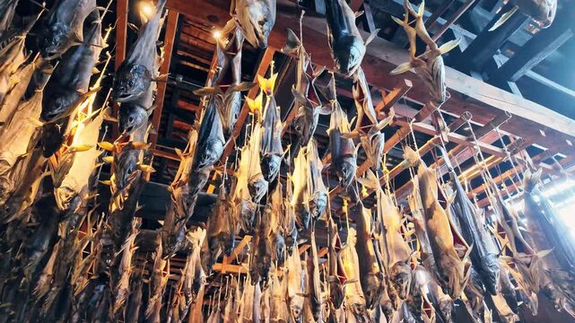 Japanese house with hanging salted salmon