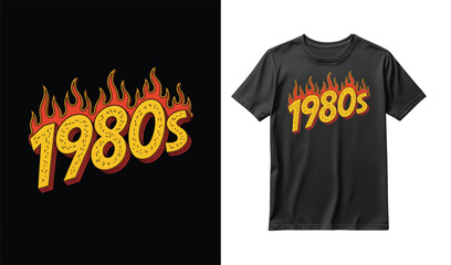 1980s retro fire text graphic design for tshirt mockup