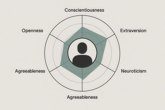 Visual Representation of The Big Five Personality Traits Framework Illustrating Conscientiousness, Extraversion, Neuroticism, Openness, and Agreeableness in Modern Psychology Analysis