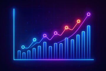 Futuristic neon data visualization chart illustrating growth and financial success graph chart.