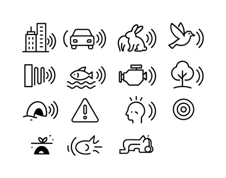 Environmental Noise Icons. Environmental noise impact. Line icon