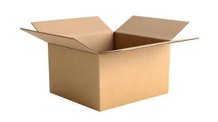Empty Open Brown Cardboard Shipping Box on White Background