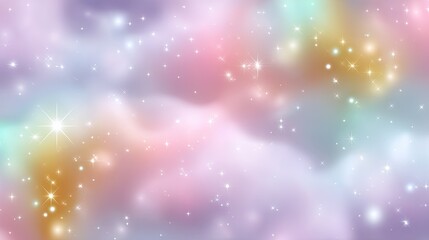Fototapeta premium Soft pastel cosmic background with shimmering stars and ethereal clouds in shades of pink, purple, and gold for dreamy art and design projects