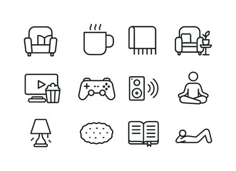 Living Room Icons. Living room lifestyle. Line icon set of livin