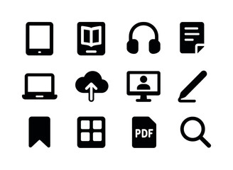 Digital Study Icons. Digital study materials. Solid icon set of
