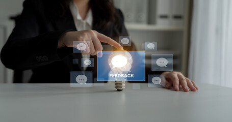 Customer or business team feedback system highlighting comments, opinions, evaluations, reviews, and suggestions from users to improve services, communication, and product quality idea insight Latch