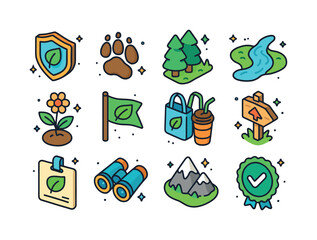 Fototapeta premium Nature Protection Icons. Nature protection. Colorful isometric v