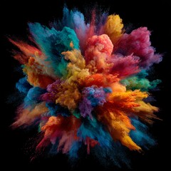 Colored powder explosion. Abstract closeup dust on backdrop. Colorful explode. Paint holi
