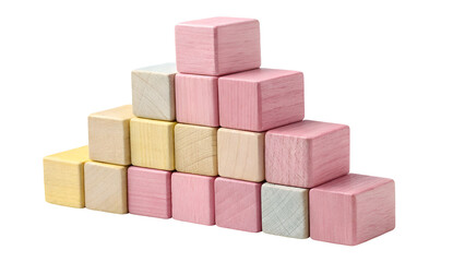 Pastel Wooden Building Blocks Set - Educational Toy Colorful Wooden Blocks On White Background