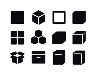 Black Box Icons. Boxy structure. Solid icon set of boxy structur
