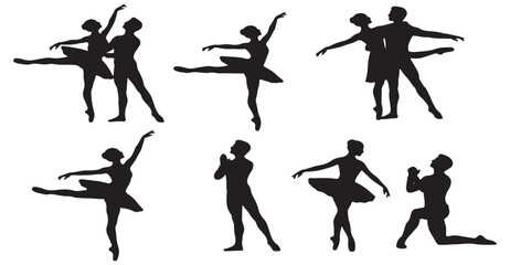 Collection of Silhouettes Depicting Various Ballet Poses and Movements Performed by Dancers. © Riki