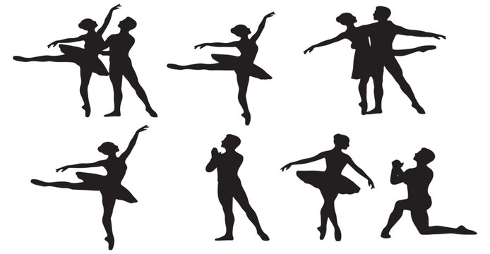 Collection of Silhouettes Depicting Various Ballet Poses and Movements Performed by Dancers.
