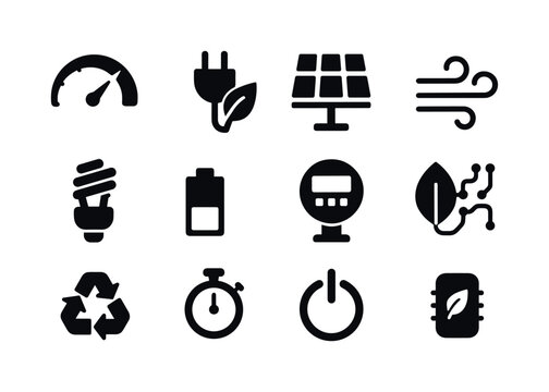 Energy Efficiency Icons. Energy efficiency. Solid icon set of en