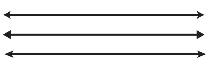 Obraz premium Horizontal long straight arrow signs. Black pointer, direction, position symbol and double arrow icon isolated on white background. Vector&nbsp;Illustration