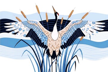 Fototapeta premium Elegant crane illustration ideal for serene nature artwork and decorative design projects