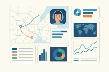 Visual Navigation Interface with Data Analytics and User Insights Featuring Geolocation Mapping and Performance Metrics in a Modern Contextual Design Approach