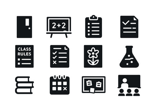 Classroom Update Icons. Classroom updates. Solid icon set of Cla