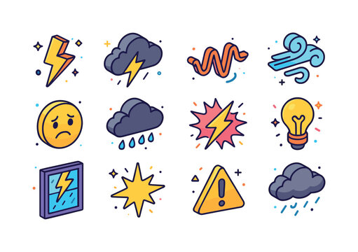 Colorful Stormy Icons. Stormy Mood. Colorful isometric vector ic
