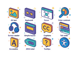 Colorful Web Accessibility Icons. Accessible Web Design. Colorfu