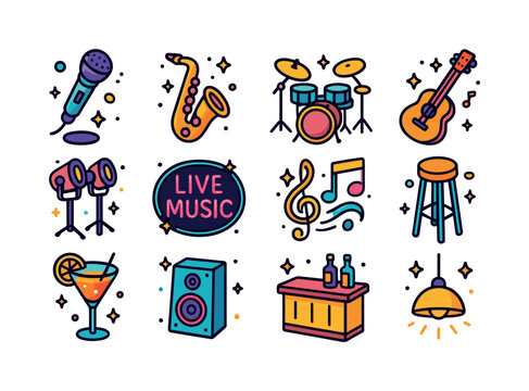 Live Music Icons. Live Music Night. Colorful isometric vector ic