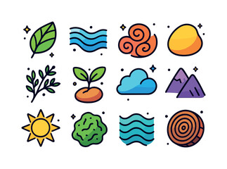 Fototapeta premium Nature-Inspired Icon Set. Nature-Inspired Design. Colorful isome