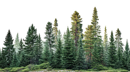Fototapeta premium Boreal taiga forest with evergreen conifers on transparent background