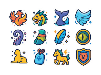 Naklejka premium Legendary Animal Icons. Legendary Animals. Colorful isometric ve