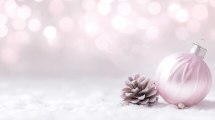 Pink Christmas Ornament with Wide Background Copy Space for Holiday Design